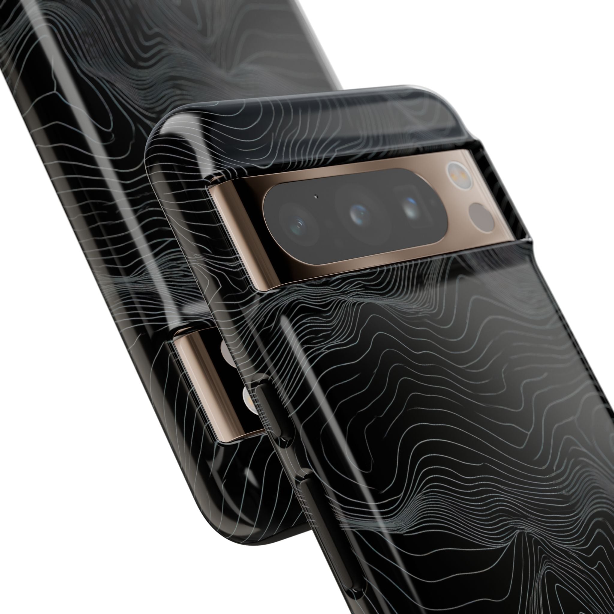 Black Tough Phone Case for Google Pixel - Obsidian Topo Wireframe