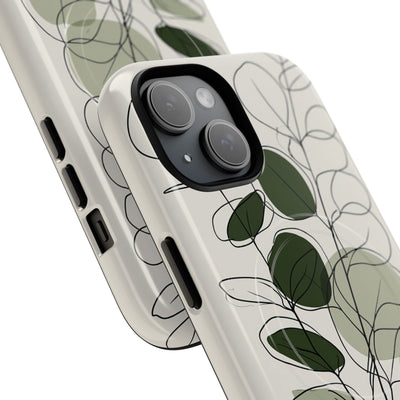 Green Tough 2.0 Magsafe Phone Case for iPhone - Muted Eucalyptus Sketch
