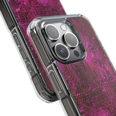 Magenta Circuit Trace · Clear Impact Magnetic Phone Case for iPhone · Pink