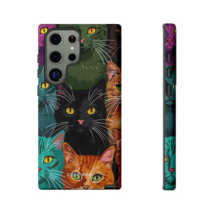 Teal Cat Grid Samsung S23 Ultra Case - Tough
