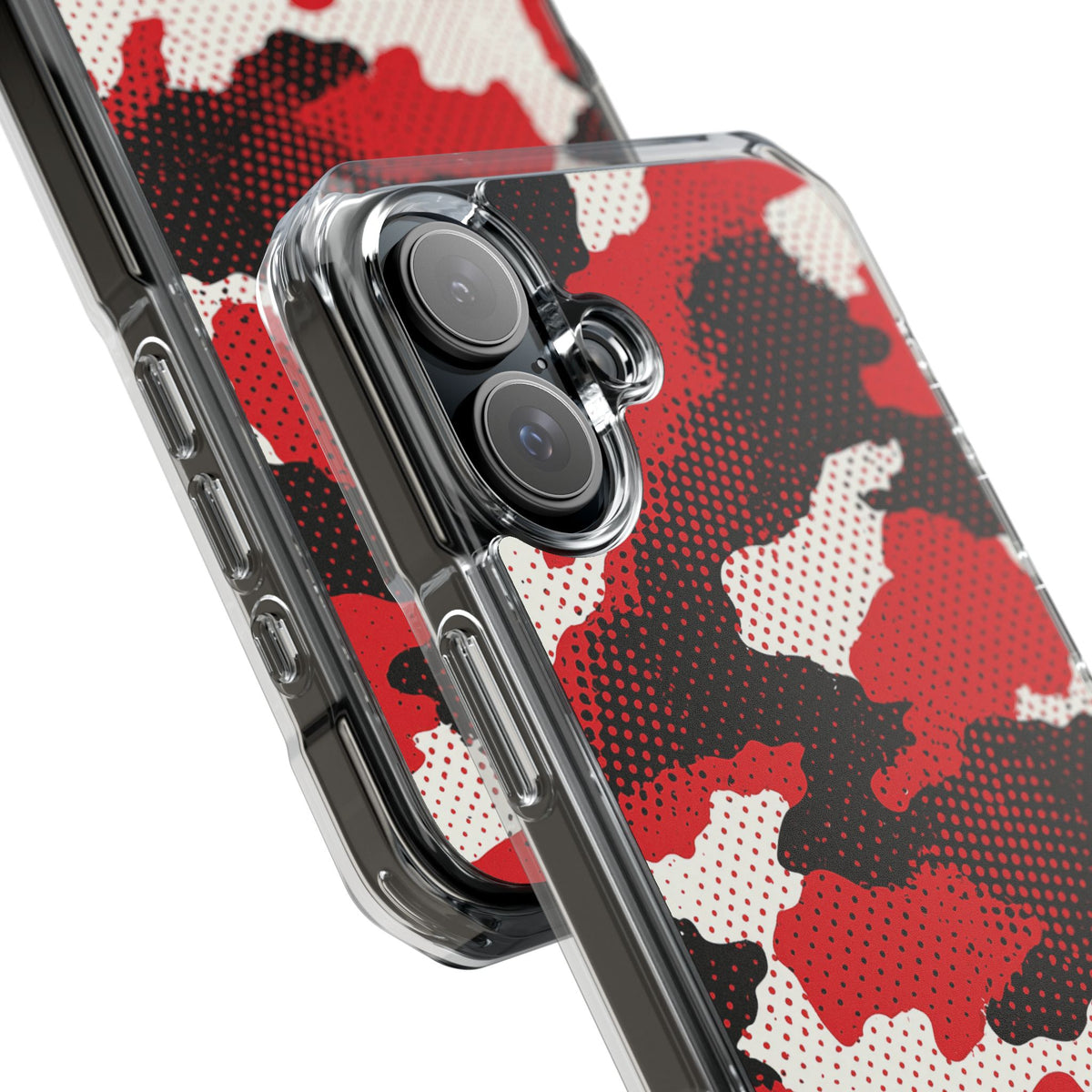 Crimson Halftone Camo · Clear Impact Magnetic Phone Case for iPhone · Red