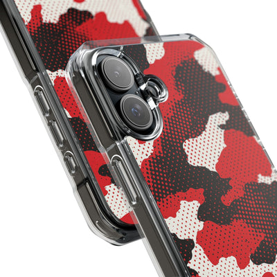 Crimson Halftone Camo · Clear Impact Magnetic Phone Case for iPhone · Red