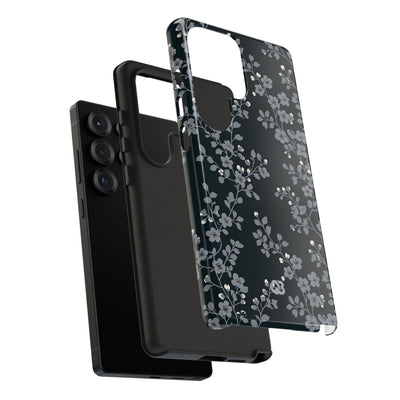 Black Tough Phone Case for Samsung - Midnight Slate Blossom