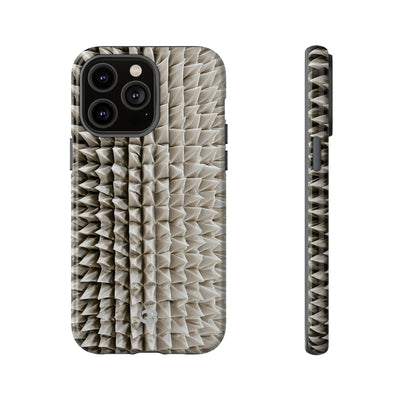 Beige Tough Phone Case for iPhone - Bone Spiked Grid