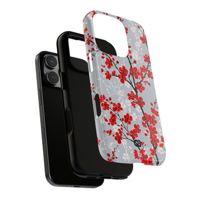 Grey Tough Phone Case for iPhone - Crimson Sakura Slate