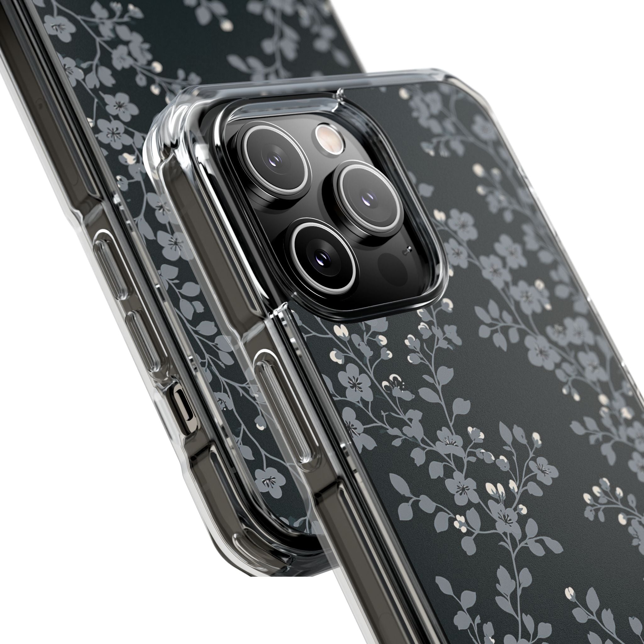 Black Impact MagSafe Phone Case for iPhone - Midnight Slate Blossom