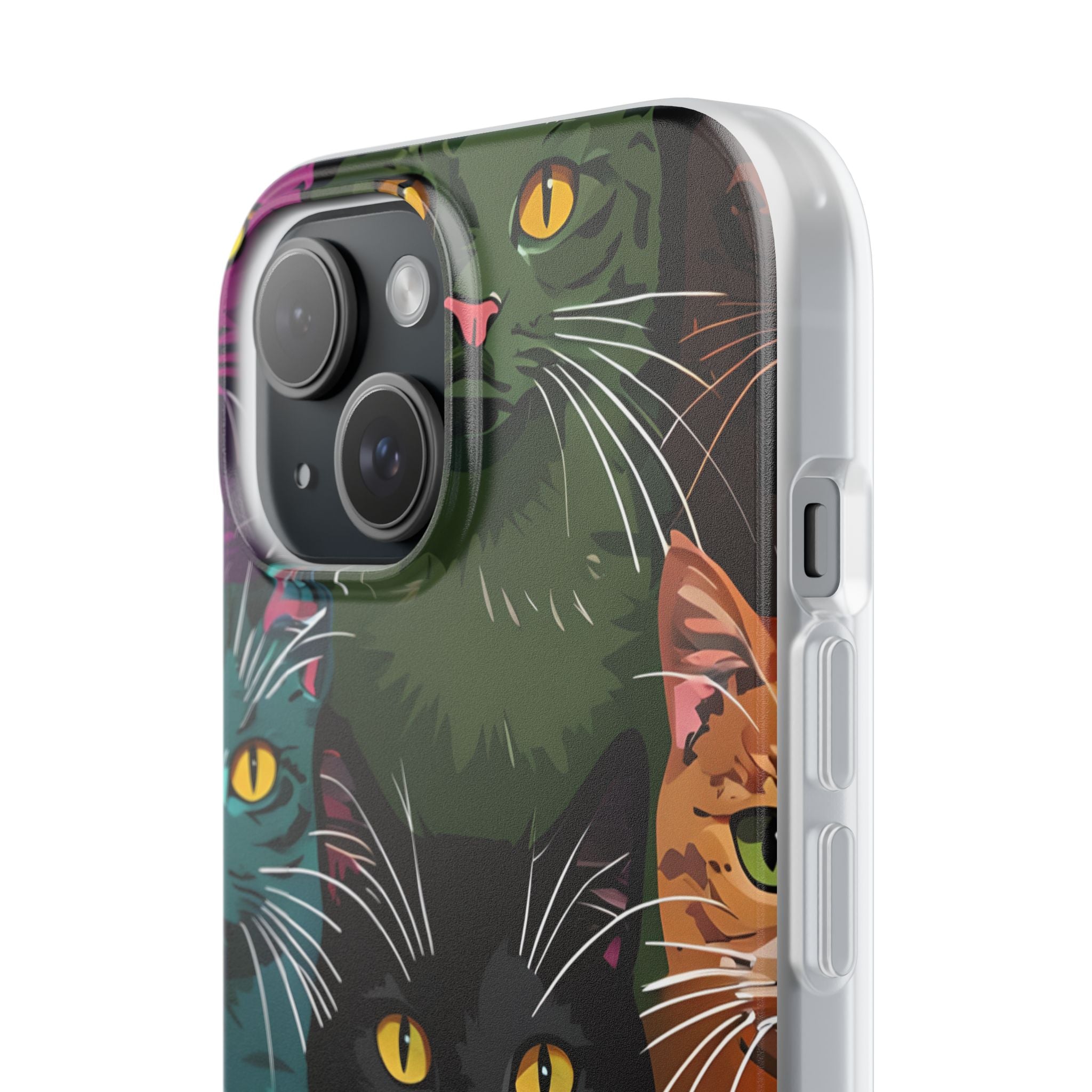 Teal Cat Grid iPhone 15 Case - Soft