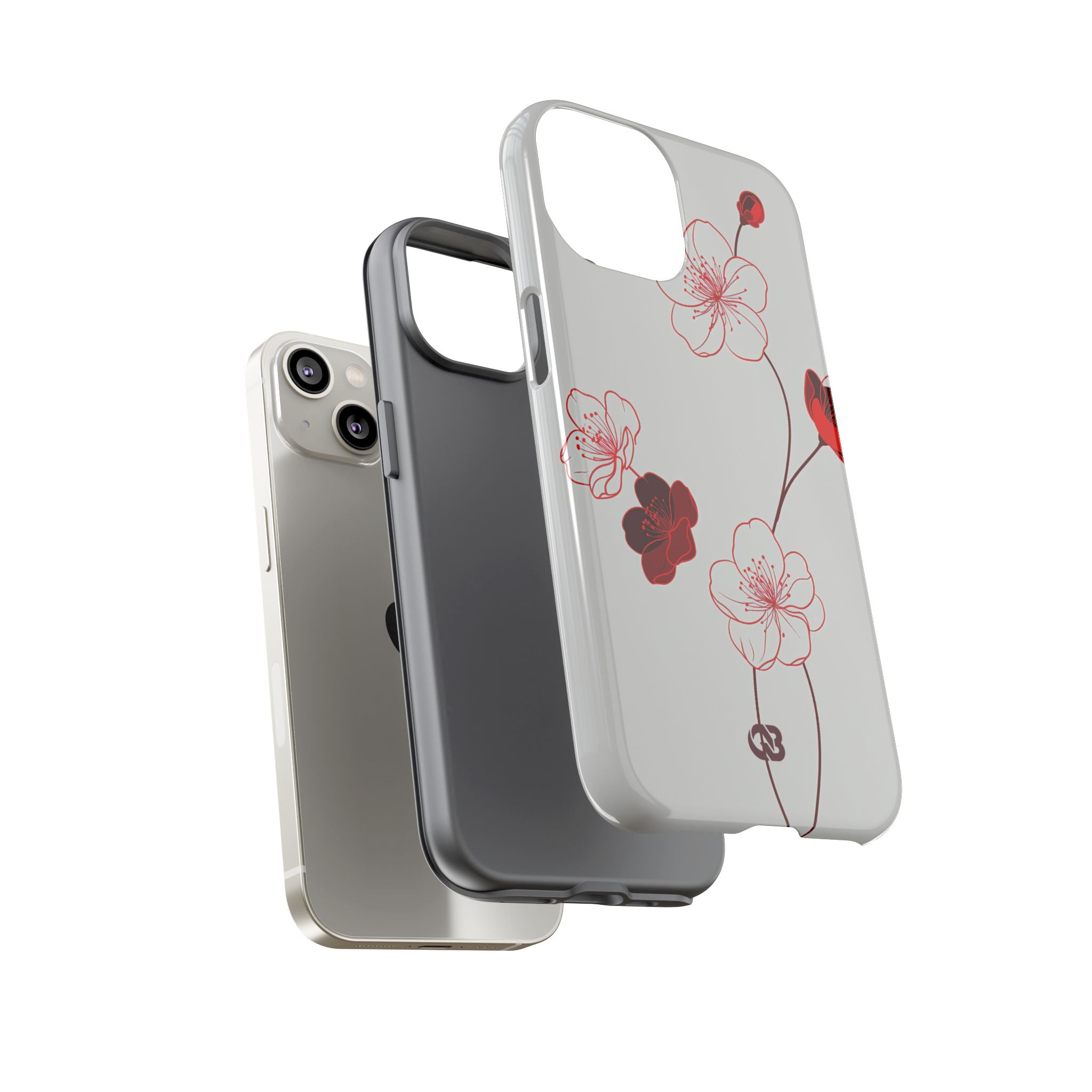 Red Tough Phone Case for iPhone - Kyoto Ember Bloom