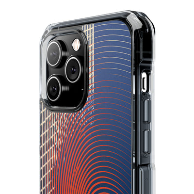 Blue Impact MagSafe Phone Case for iPhone - Orange Orbit Grid