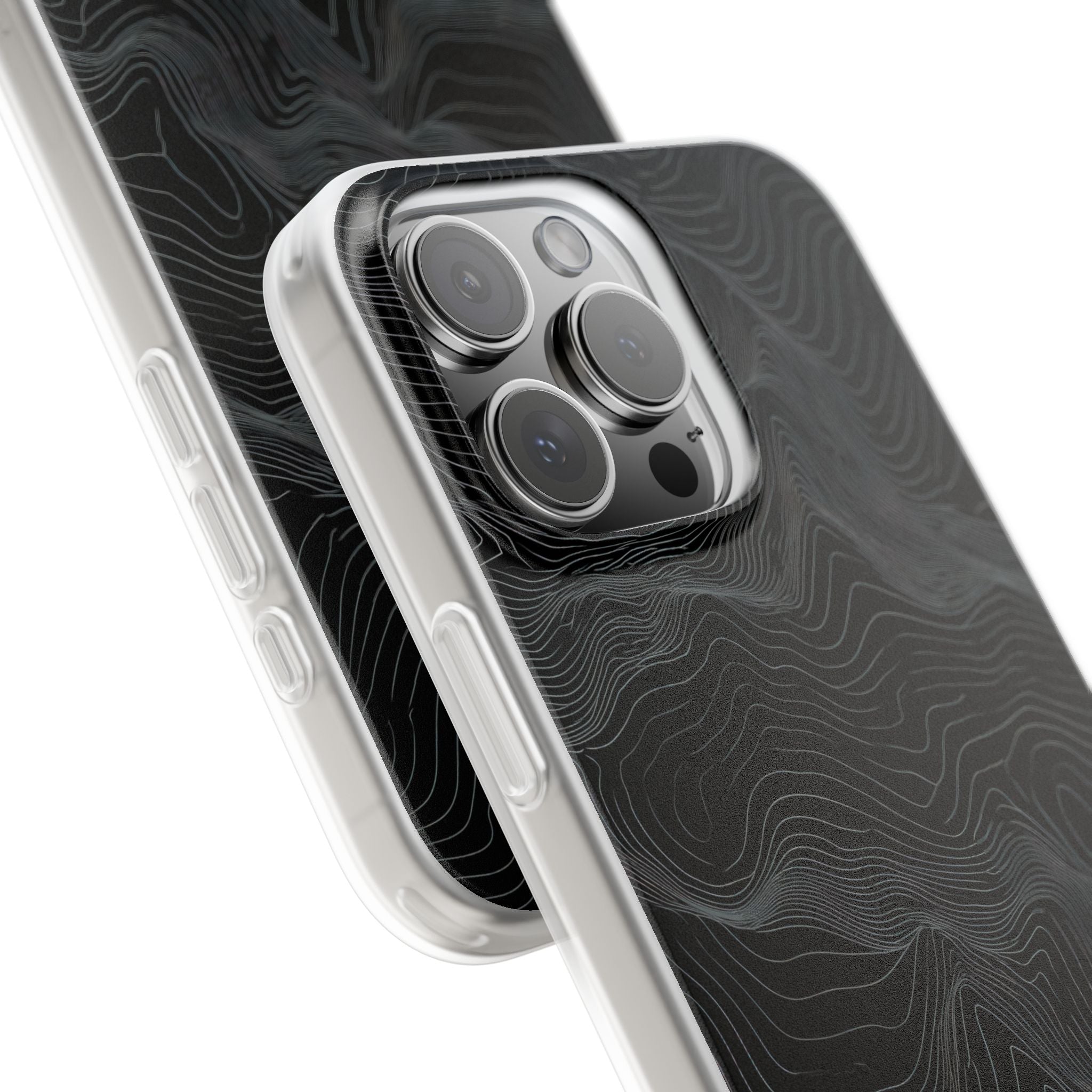 Black Lite Phone Case for iPhone - Obsidian Topo Wireframe
