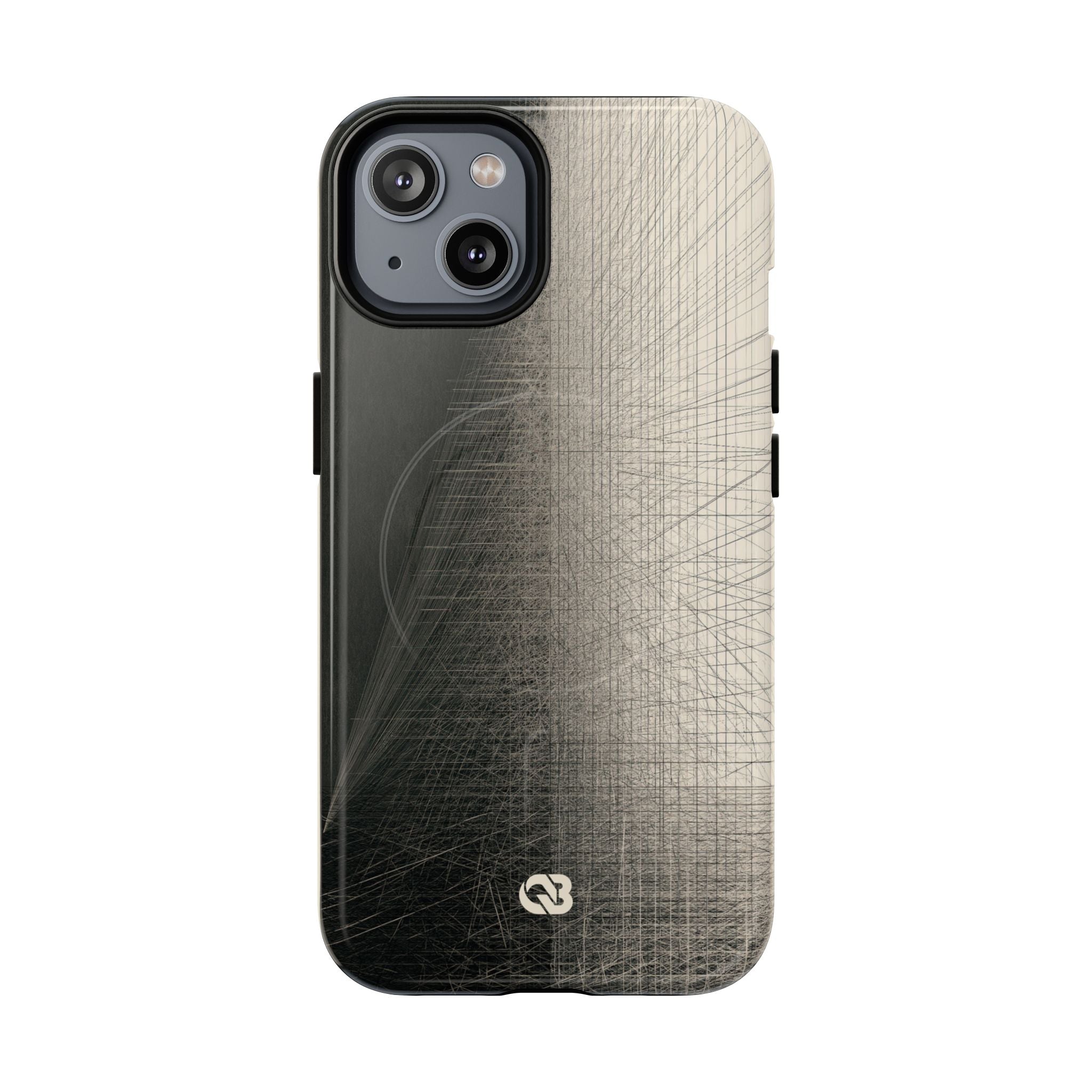 Beige Tough 2.0 Magsafe Phone Case for iPhone - Brutalist Graphite Grid