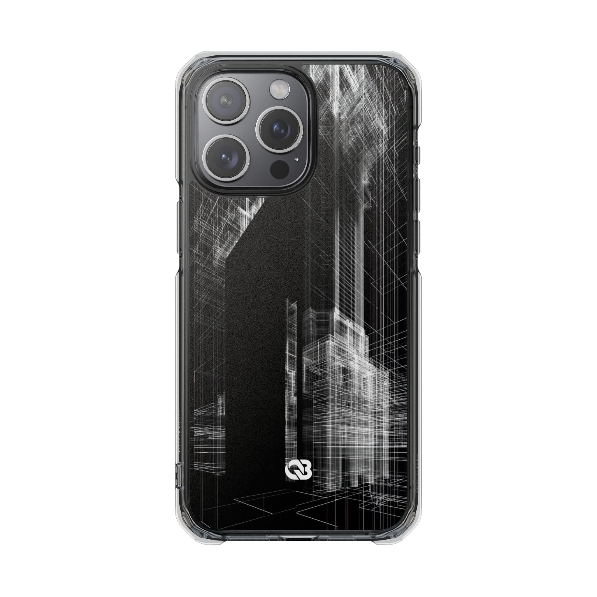 Black Impact MagSafe Phone Case for iPhone - Ghost Urban Wireframe