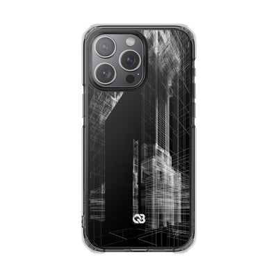 Black Impact MagSafe Phone Case for iPhone - Ghost Urban Wireframe
