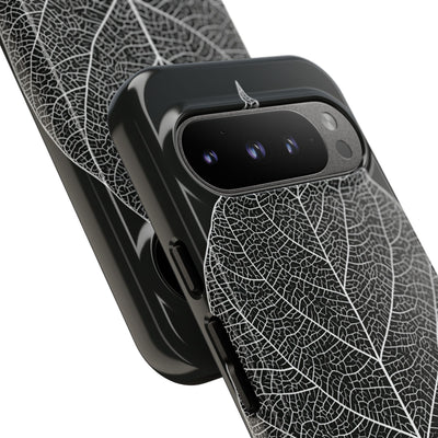 Black Tough Phone Case for Google Pixel - Bleached Leaf Lattice