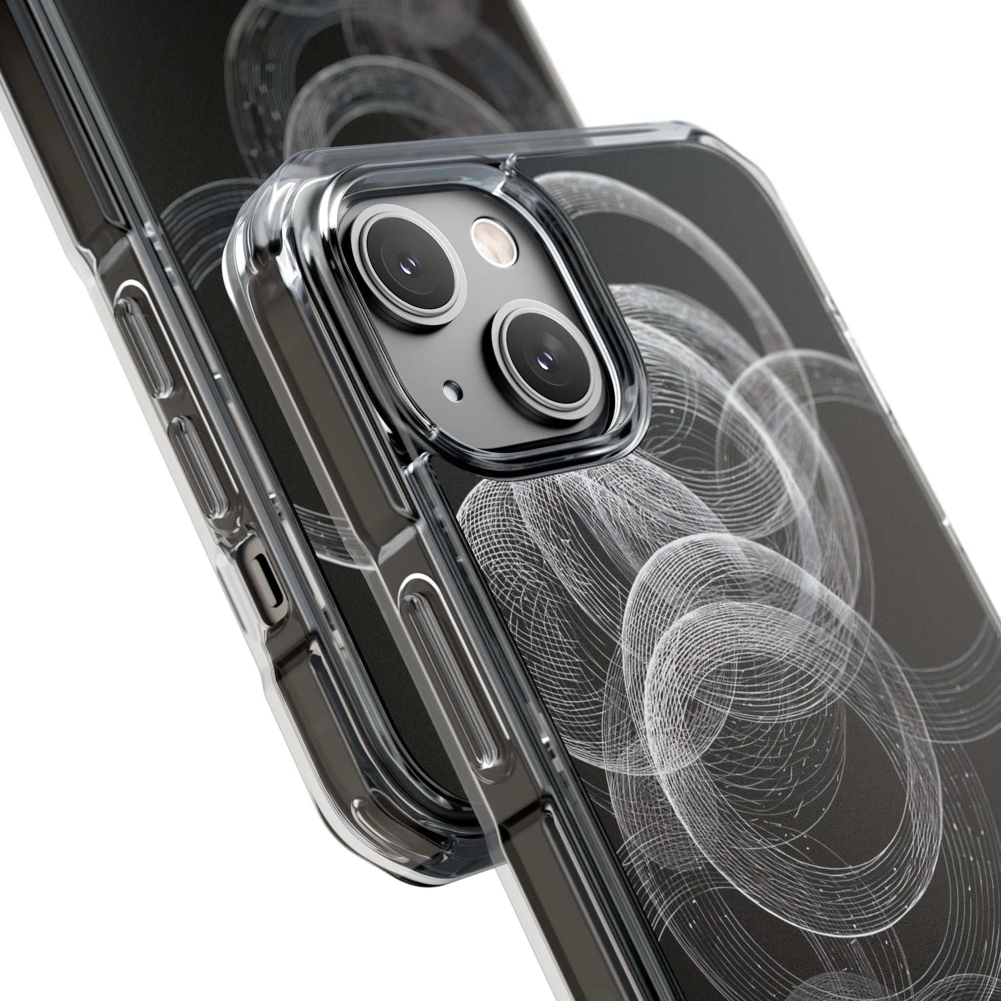 Black Impact MagSafe Phone Case for iPhone - Kinetic Wireframe Orbit