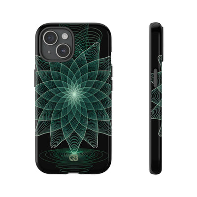 Green Tough Phone Case for iPhone - Cyan Signal Bloom