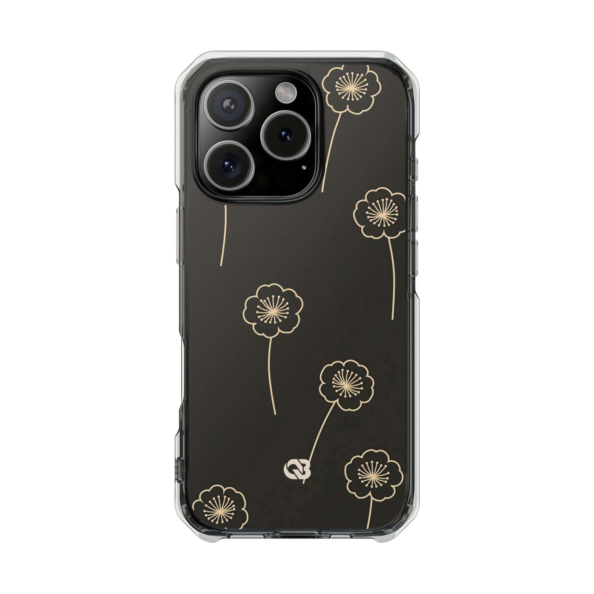 Black Impact MagSafe Phone Case for iPhone - Obsidian Sand Petals
