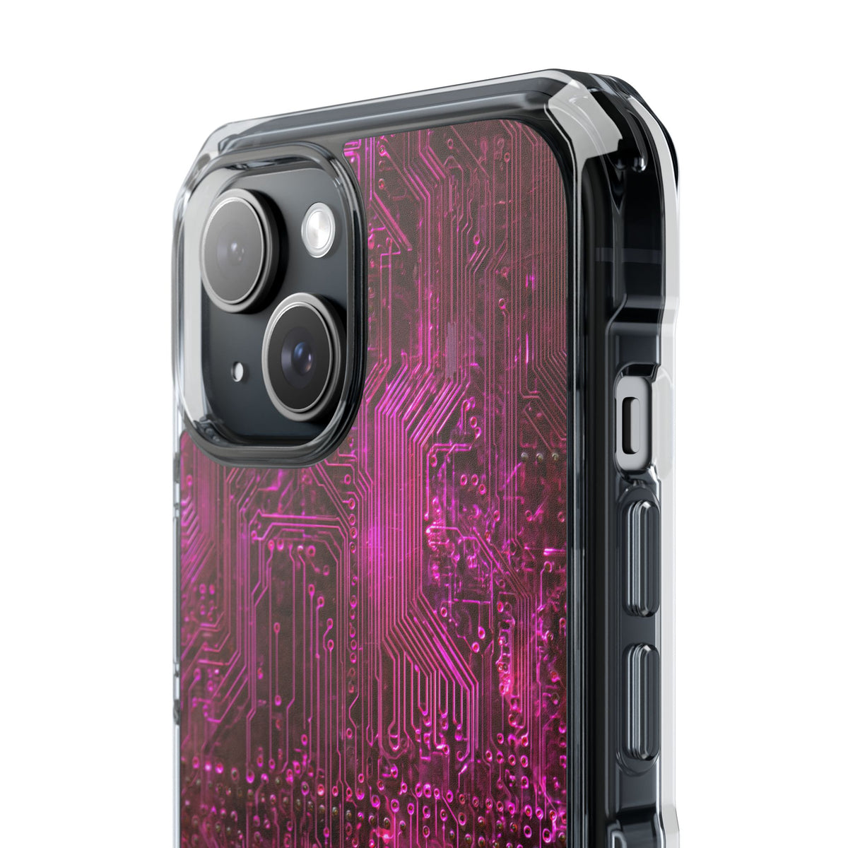 Magenta Circuit Trace · Clear Impact Magnetic Phone Case for iPhone · Pink