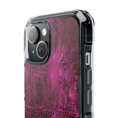 Magenta Circuit Trace · Clear Impact Magnetic Phone Case for iPhone · Pink