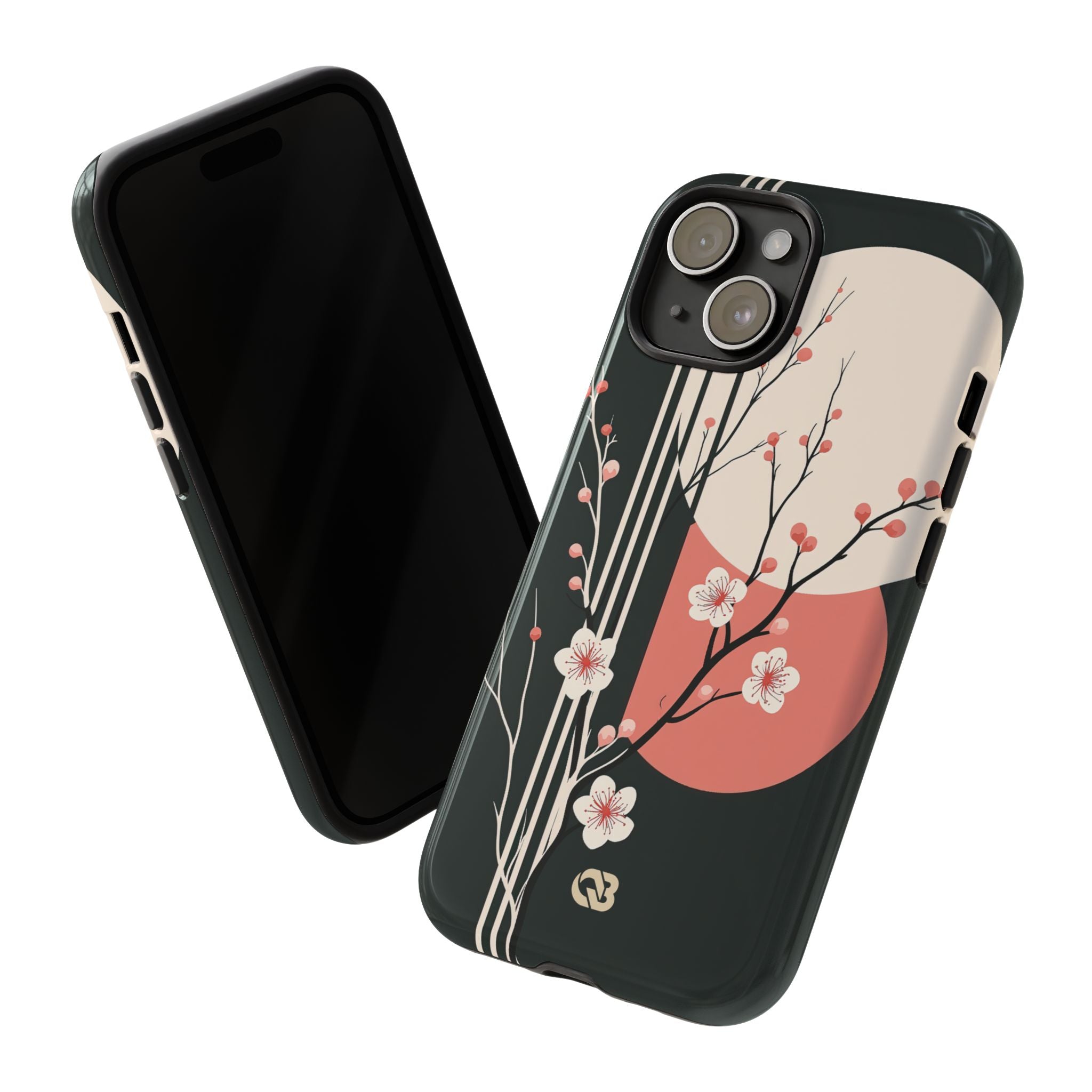 Black Tough Phone Case for iPhone - Kyoto Midnight Blossom