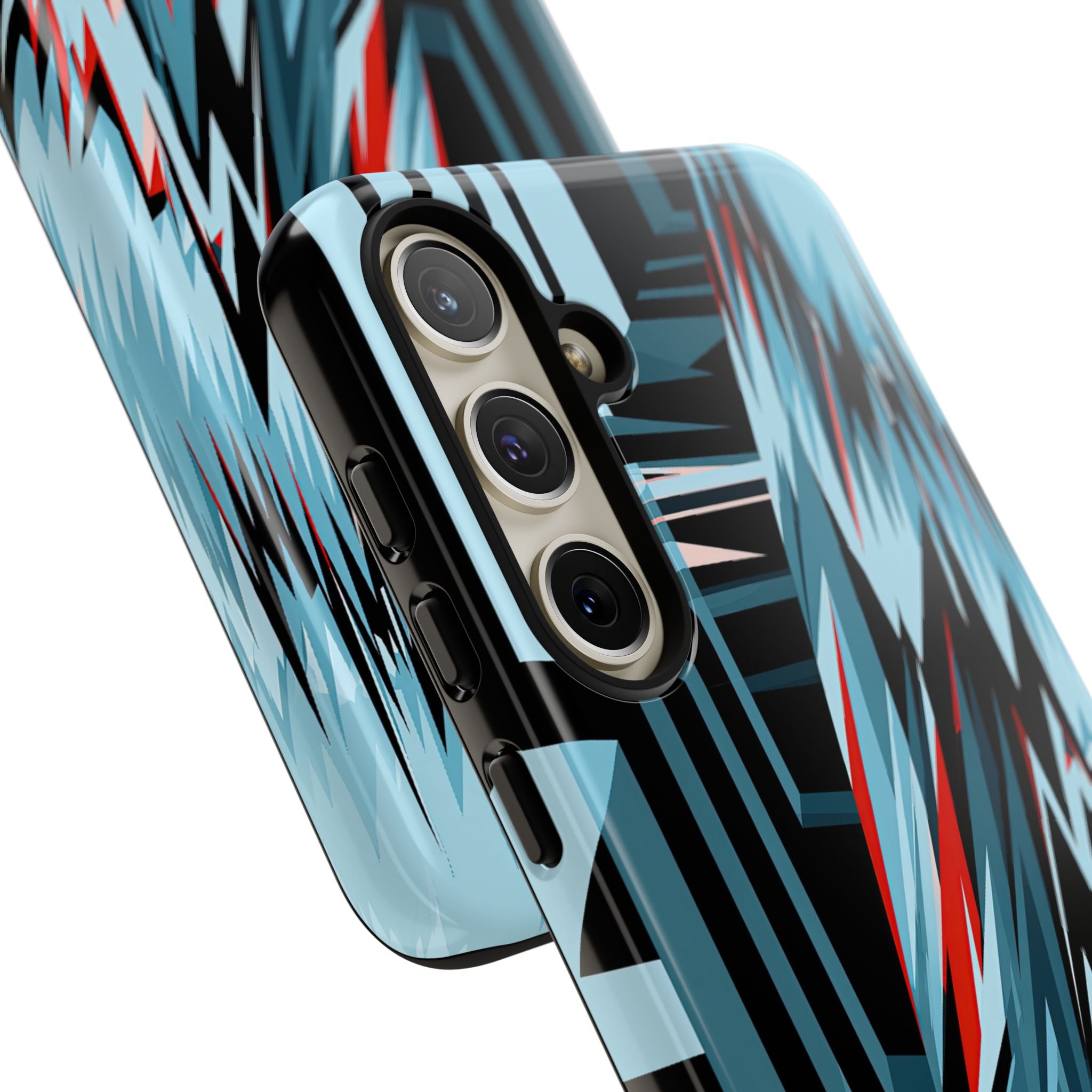 Blue Tough Phone Case for Samsung - Glitch Peak Cyan