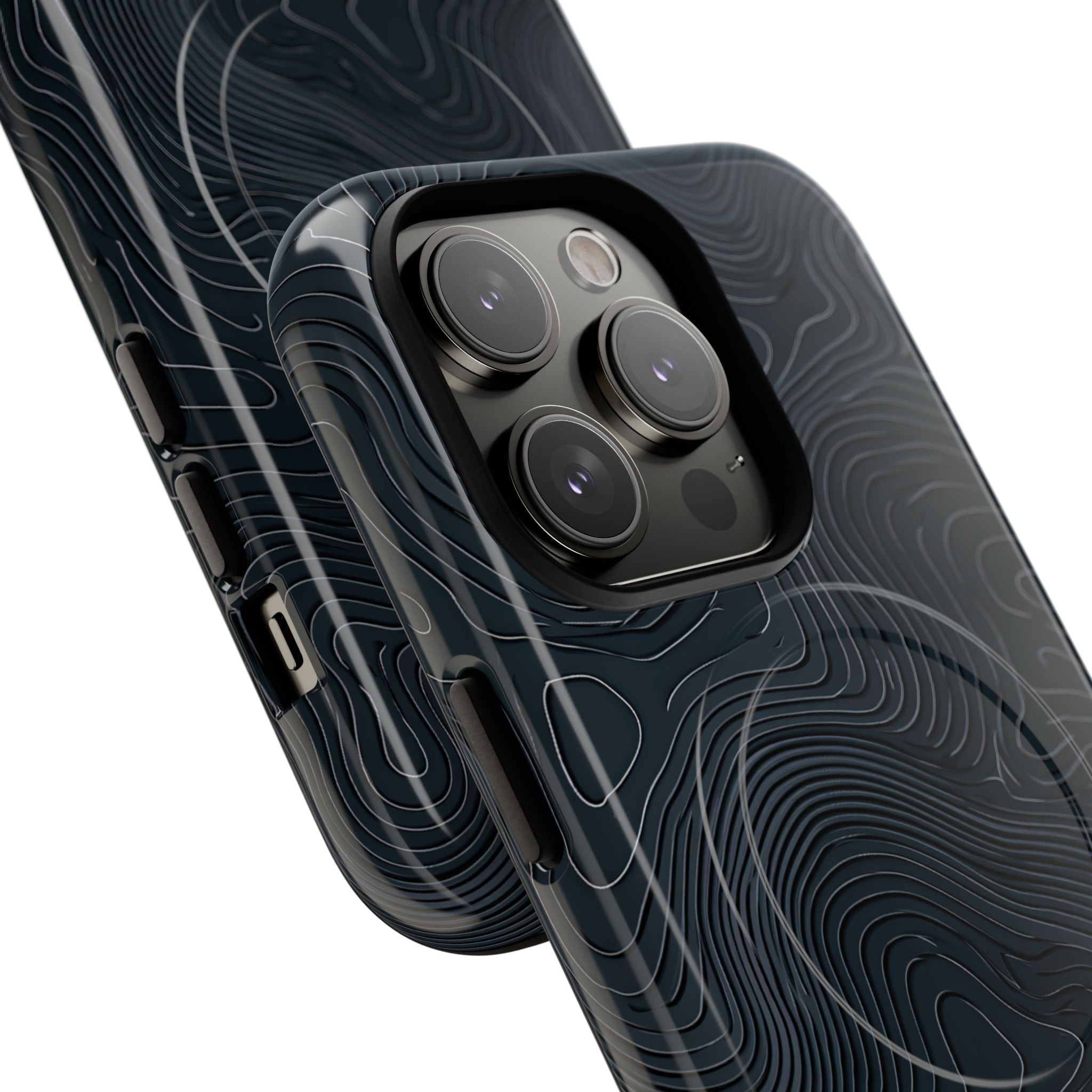 Black Tough 2.0 Magsafe Phone Case for iPhone - Obsidian Ridge Topo