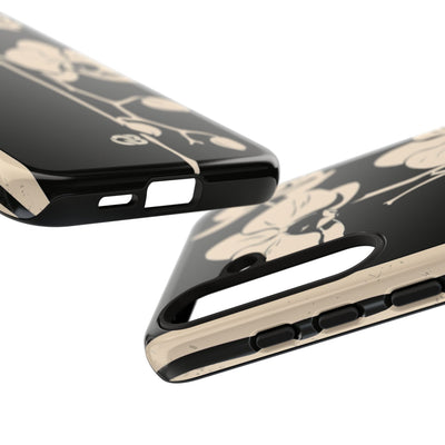 Black Tough Phone Case for Samsung - Obsidian Bone Orchid