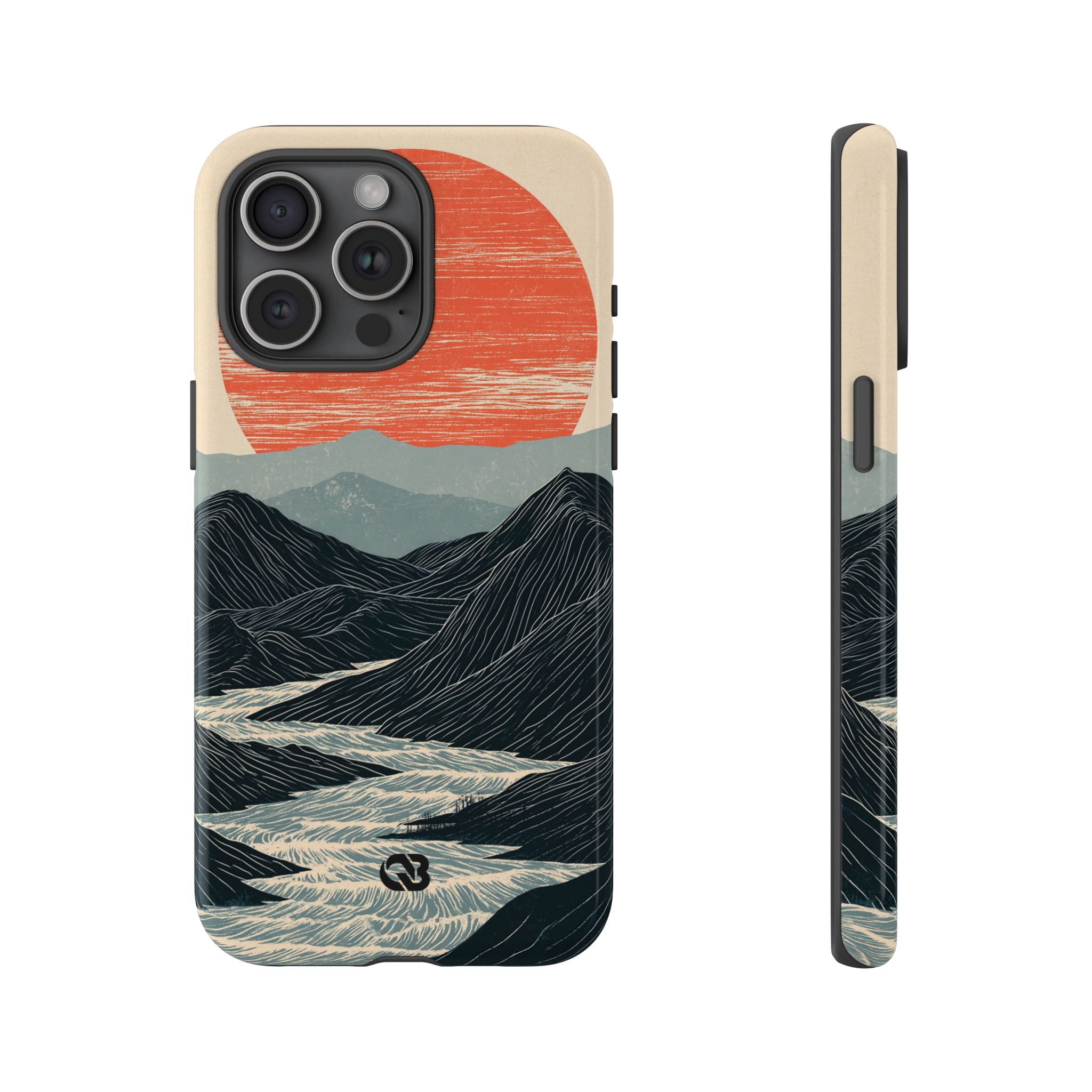 Beige Tough Phone Case for iPhone - Crimson Ridge Flow