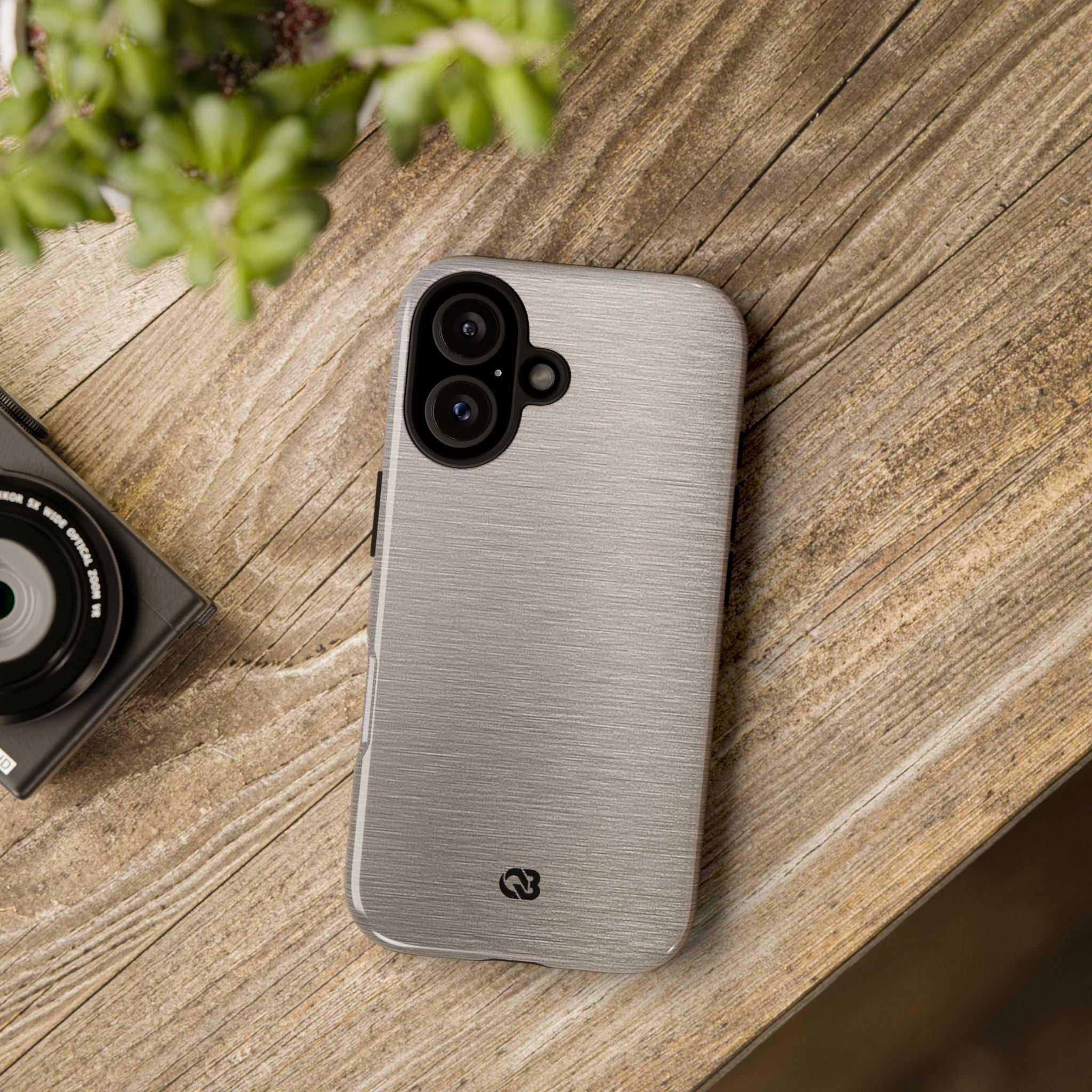 Grey Tough Phone Case for iPhone - Brushed Nickel Linen