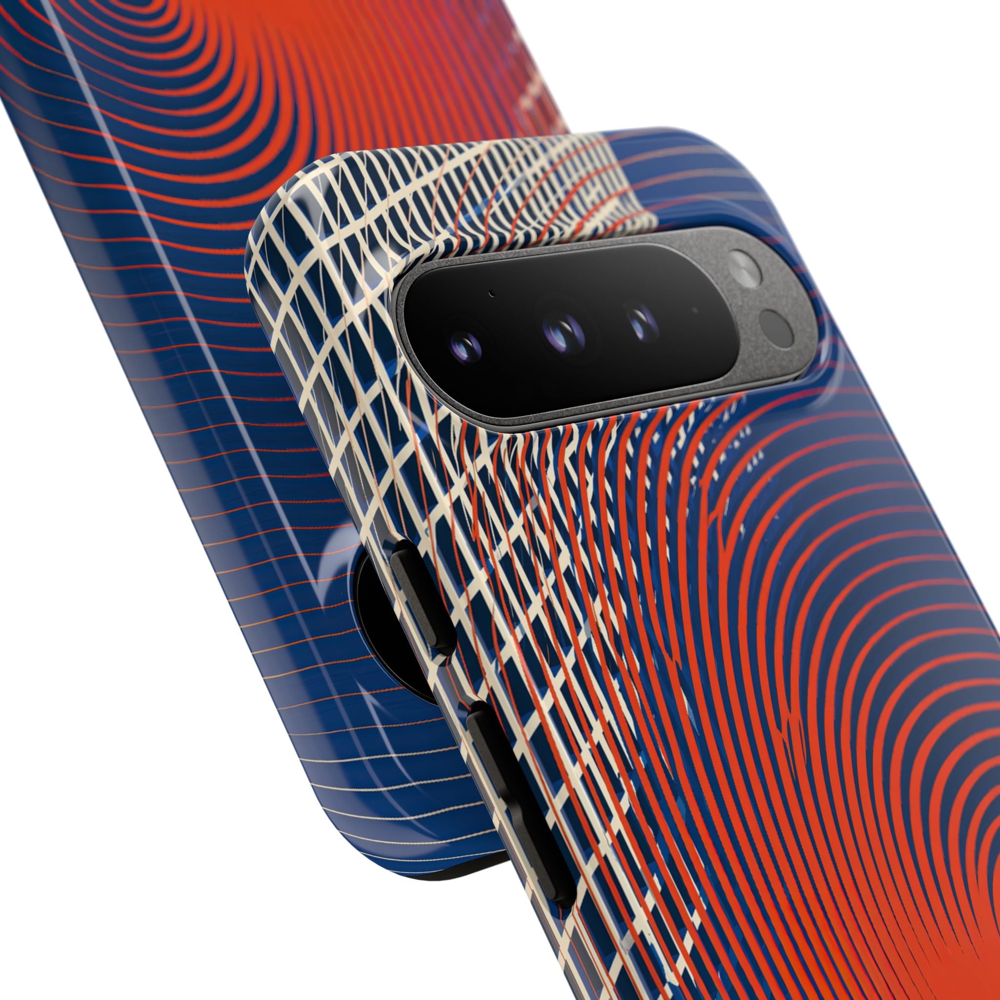 Blue Tough Phone Case for Google Pixel - Orange Orbit Grid