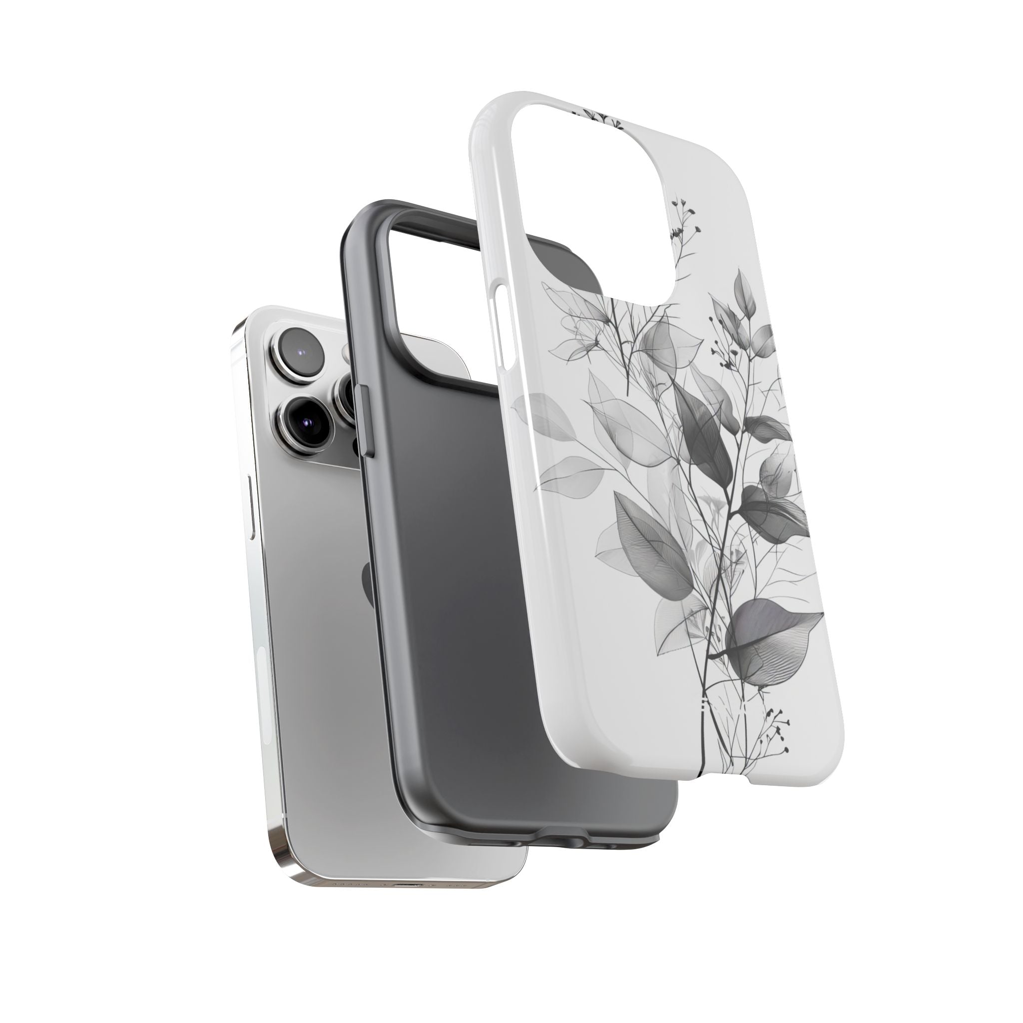 Veined Leaves Gray iPhone 14 Pro Case - Tough