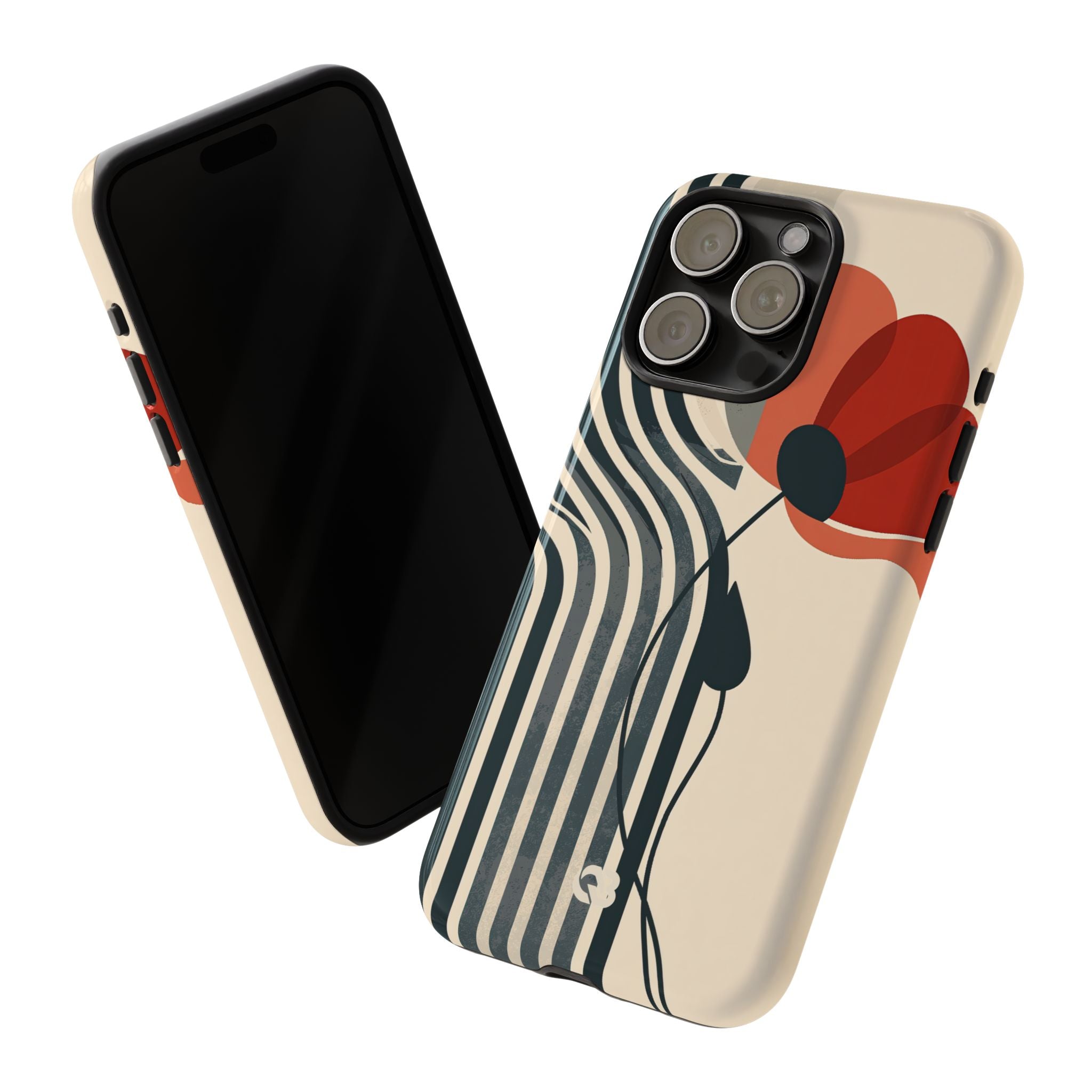 Beige Tough Phone Case for iPhone - Crimson Line Bloom