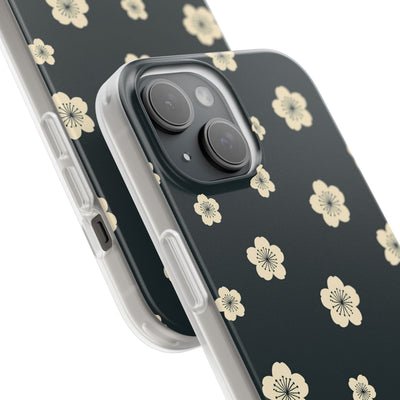 Teal Lite Phone Case for iPhone - Obsidian Cream Petals