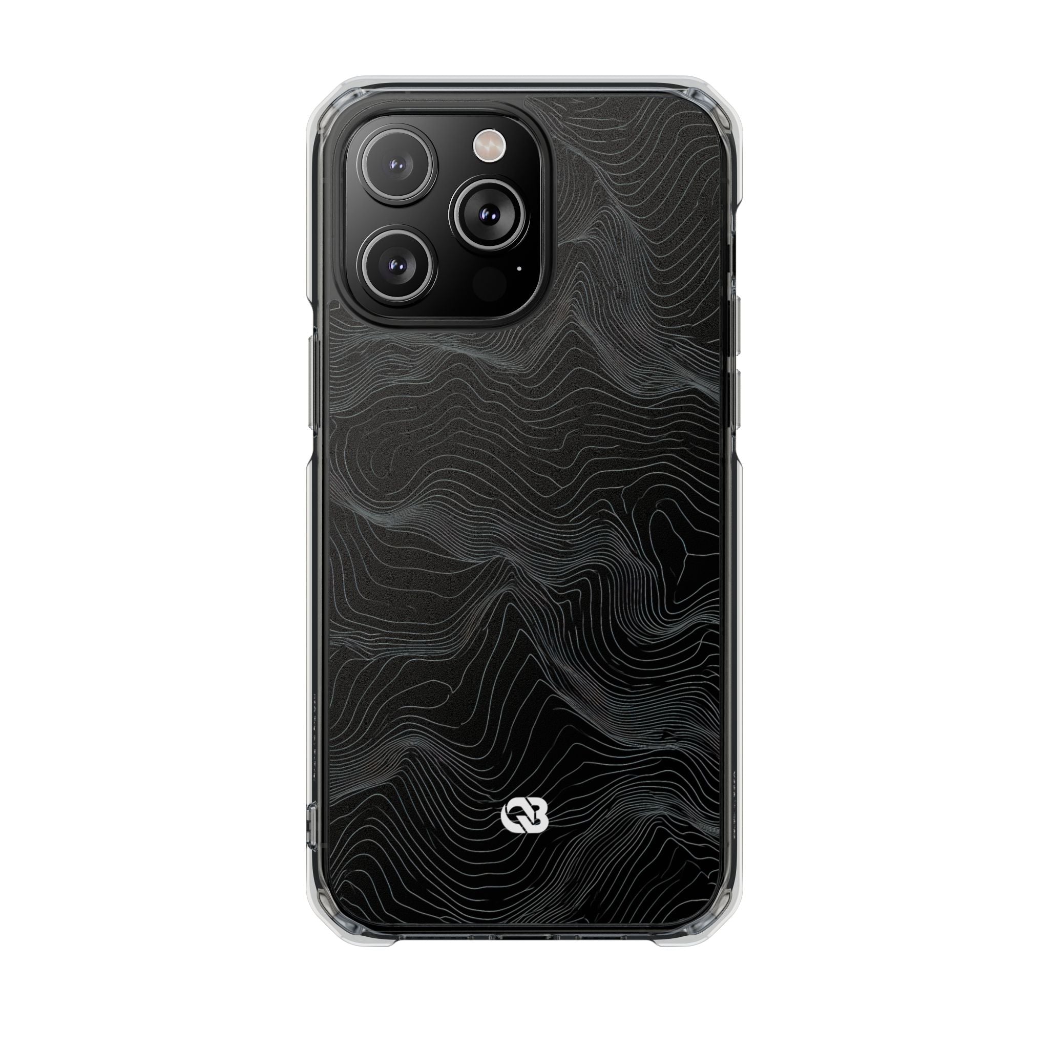 Black Impact MagSafe Phone Case for iPhone - Obsidian Topo Wireframe
