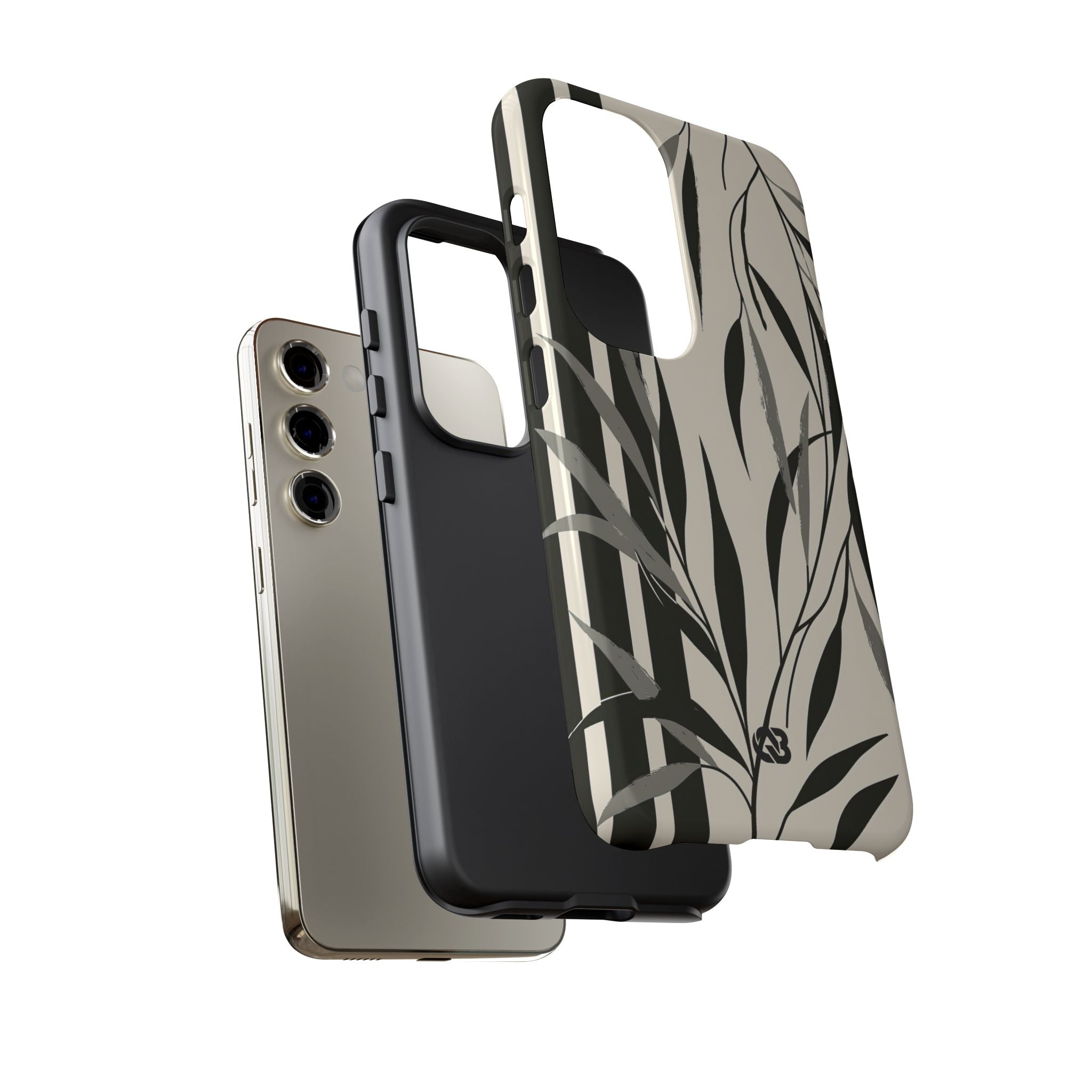 Beige Tough Phone Case for Samsung - Soot Leaf Sketch