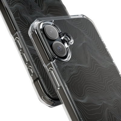 Black Impact MagSafe Phone Case for iPhone - Obsidian Topo Wireframe