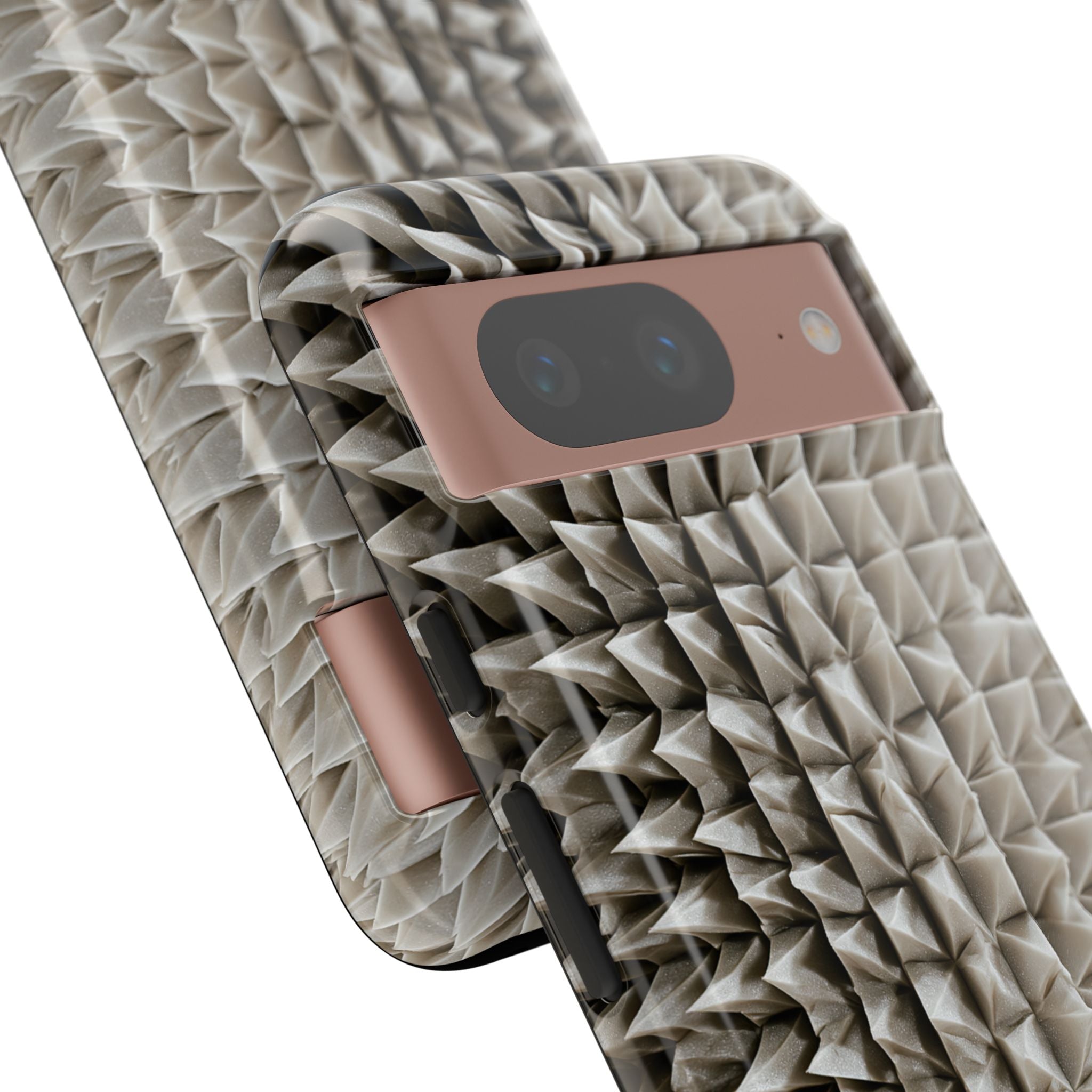 Beige Tough Phone Case for Google Pixel - Bone Spiked Grid