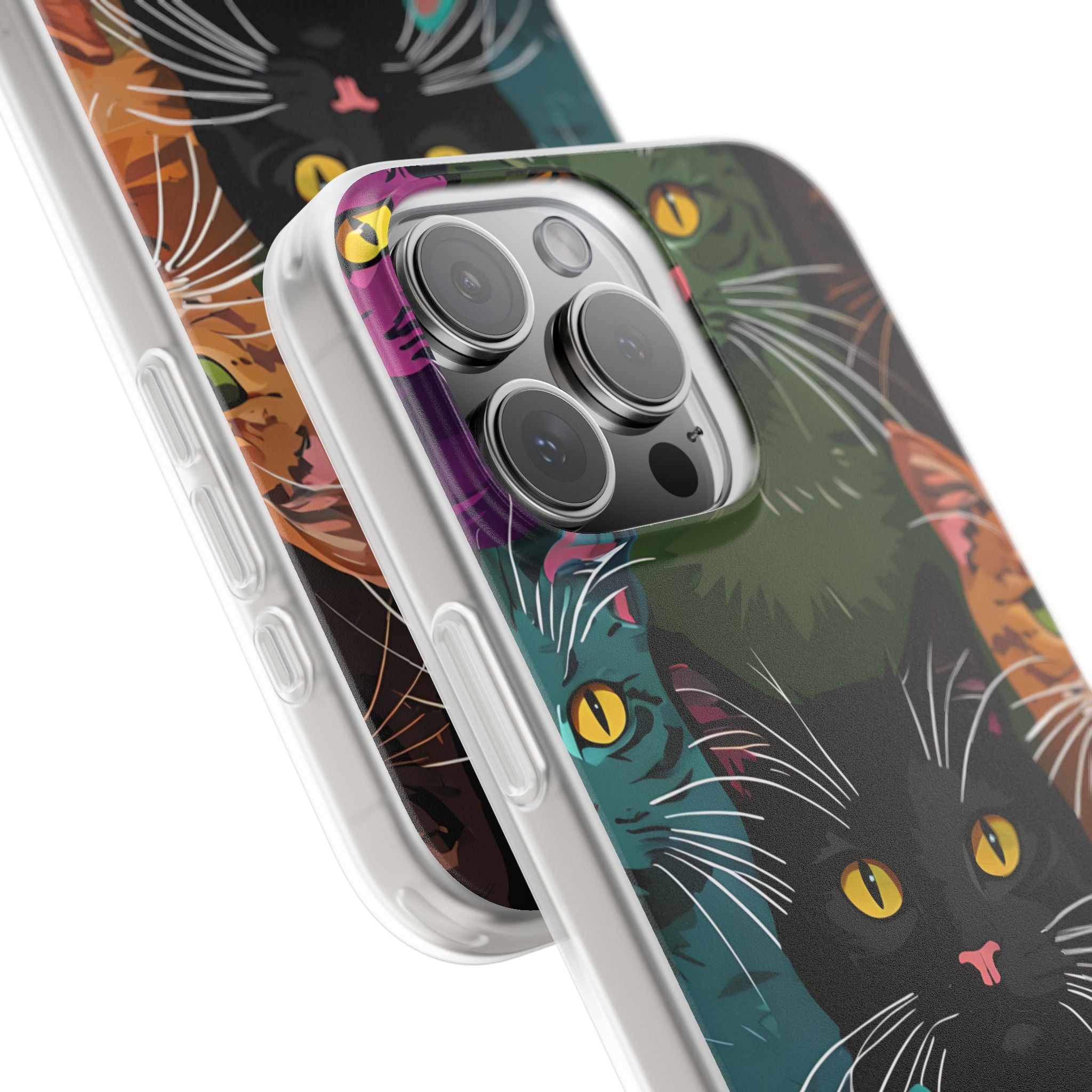 Teal Cat Grid iPhone 16 Pro Max Case - Soft