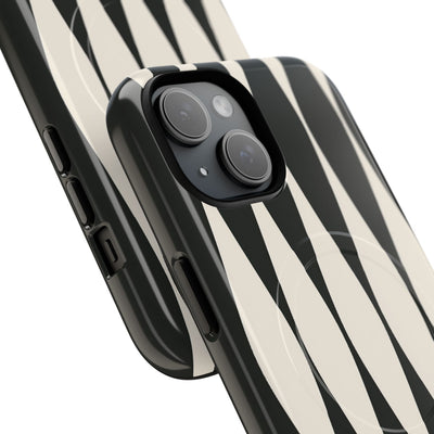 Black Tough 2.0 Magsafe Phone Case for iPhone - Ivory Spindle Grid