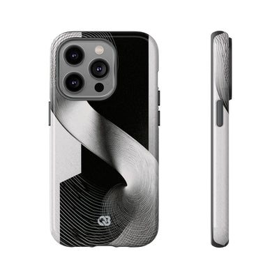 Grey Tough Phone Case for iPhone - Obsidian Moiré Wave