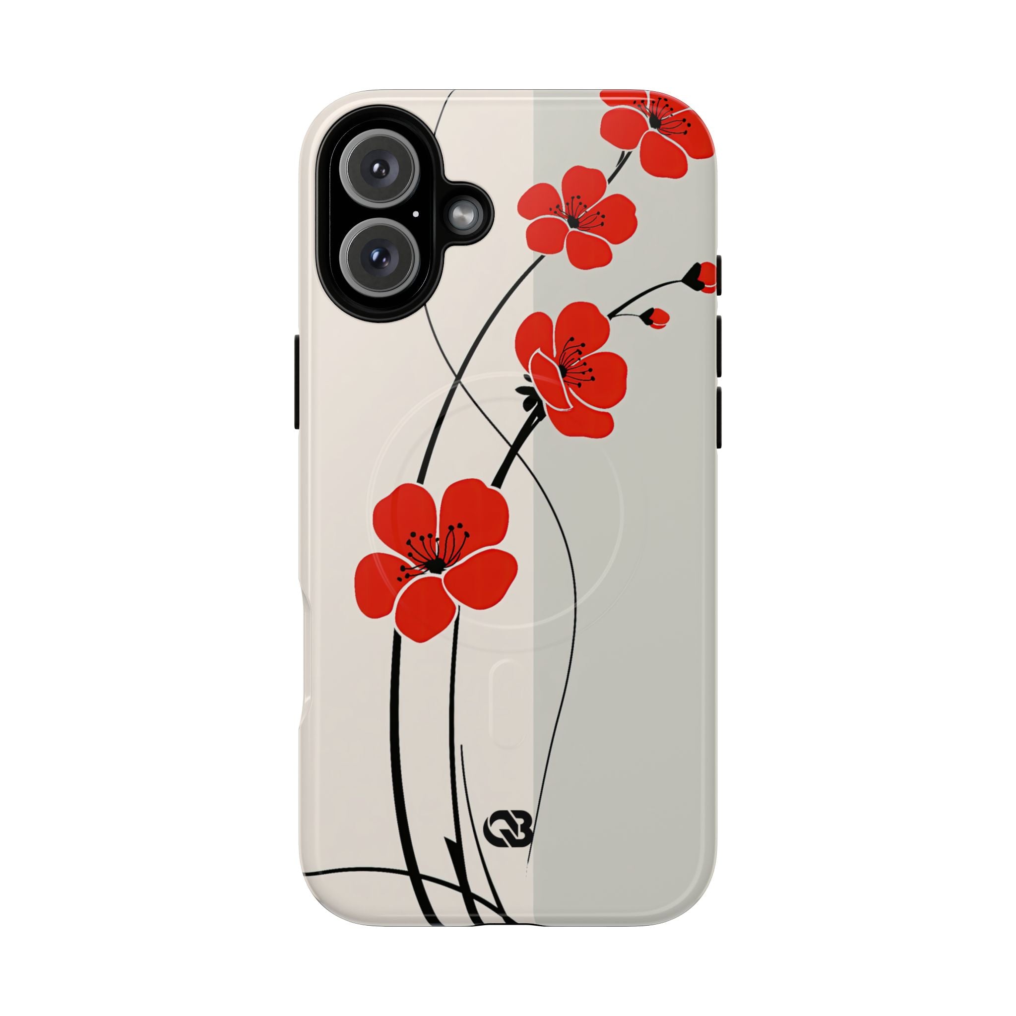 Beige Tough 2.0 Magsafe Phone Case for iPhone - Scarlet Ink Petals