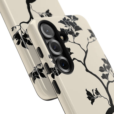Beige Tough Phone Case for Samsung - Obsidian Bonsai Silhouette