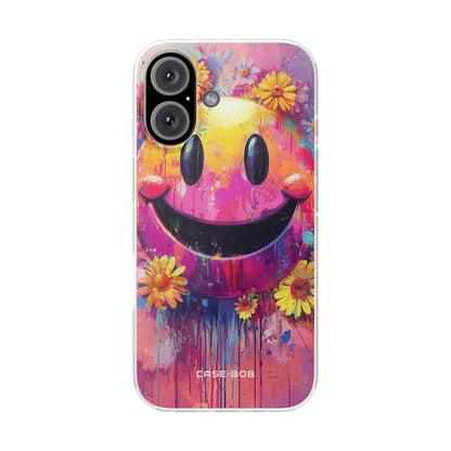 Smiley Bloom iPhone 16 Cover - Blød