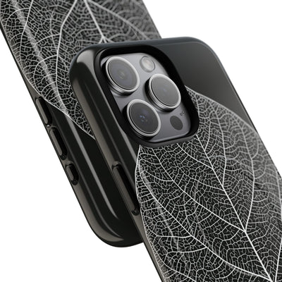 Black Tough 2.0 Magsafe Phone Case for iPhone - Bleached Leaf Lattice
