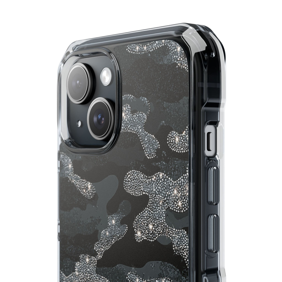 Glitter Shadow Camo · Clear Impact Magnetic Phone Case for iPhone · Black