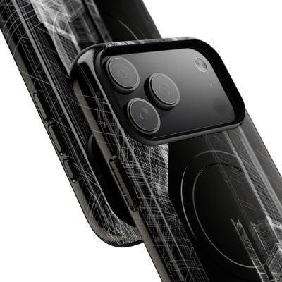 Black Tough 2.0 Magsafe Phone Case for iPhone - Ghost Urban Wireframe