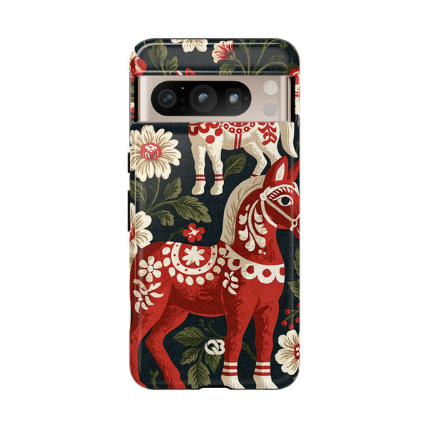 Nordic Dala Meadow · Tough Phone Case for Pixel ·  Red