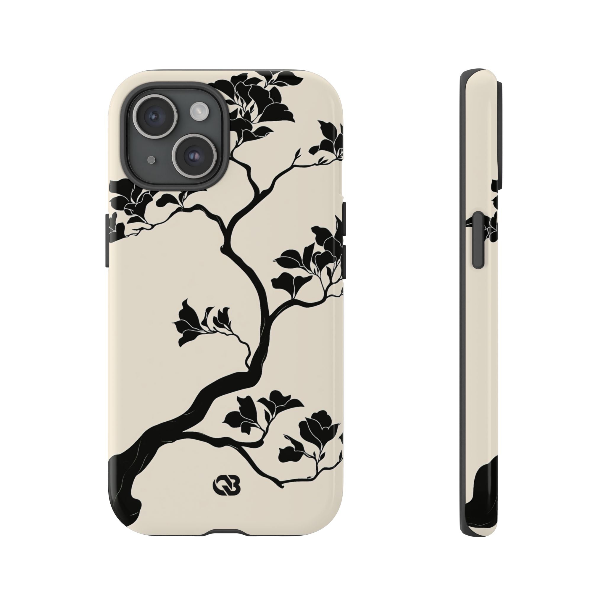 Beige Tough Phone Case for iPhone - Obsidian Bonsai Silhouette