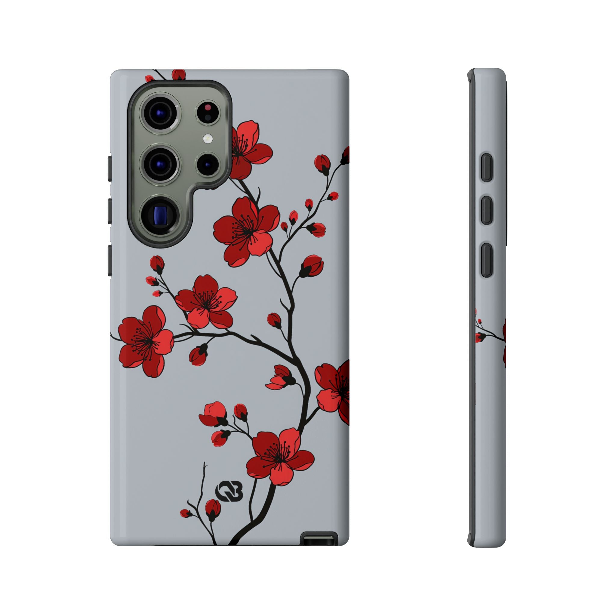 Grey Tough Phone Case for Samsung - Crimson Blossom Onyx