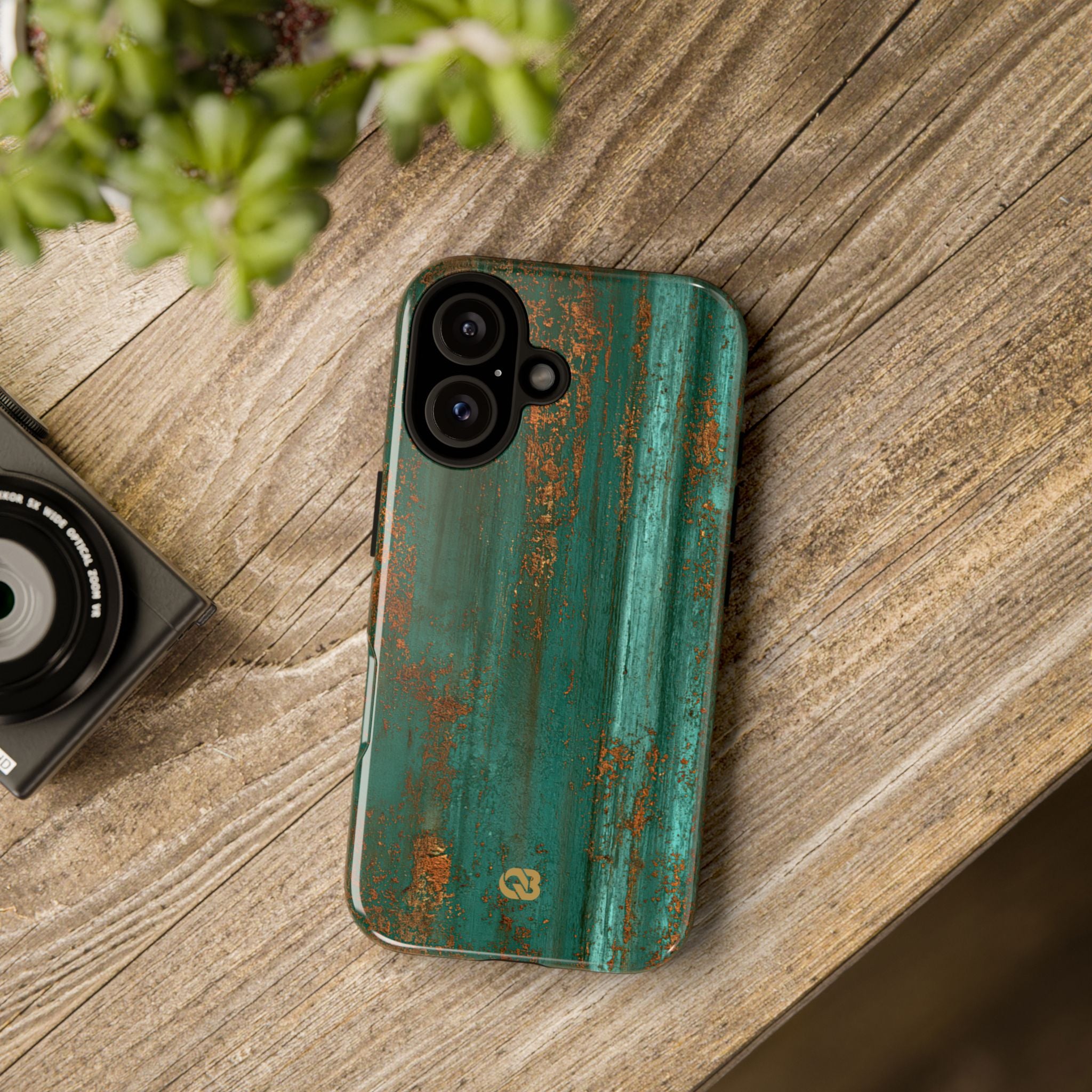 Teal Tough Phone Case for iPhone - Verdigris Copper Siding